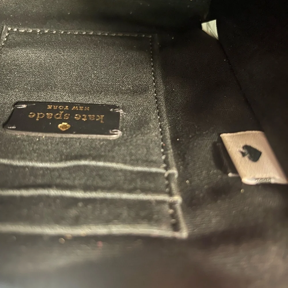 Kate Spade ELLA Mini Black Tote with Cream Logo and silver hardware.